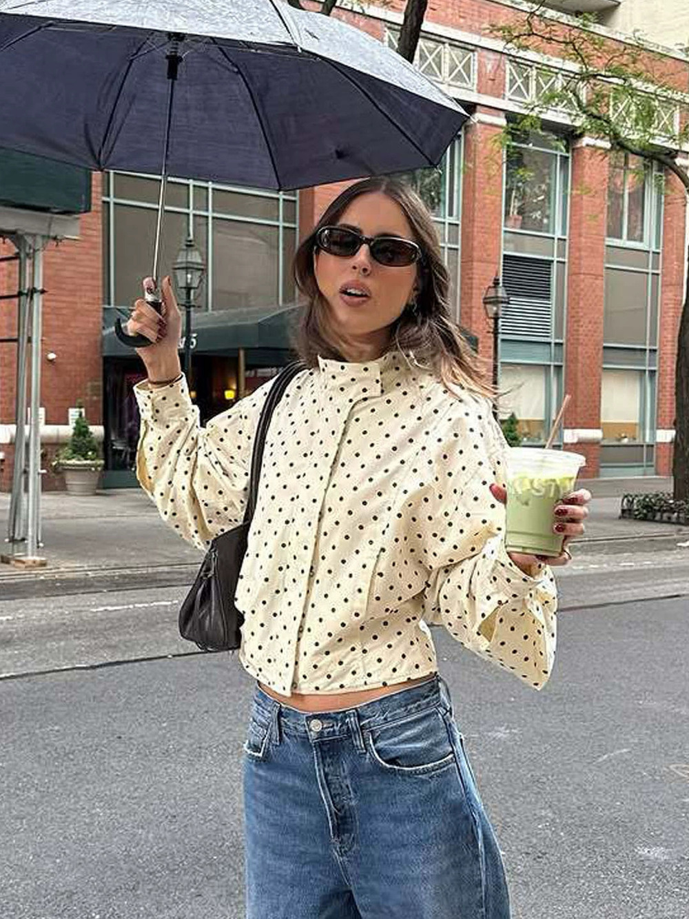 Zara Fall Casual Oversized Polka Dot Short Jacket Long Sleeve